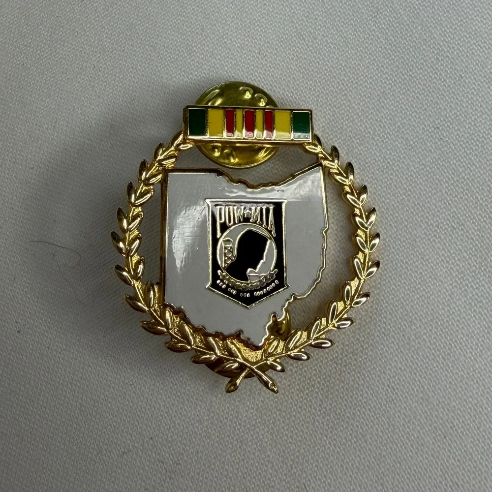 Vintage POW MIA Ohio Vietnam Veteran Gold Tone Memorial Lapel Pin Badge